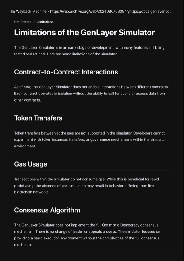 Limitations of the GenLayer Simulator
