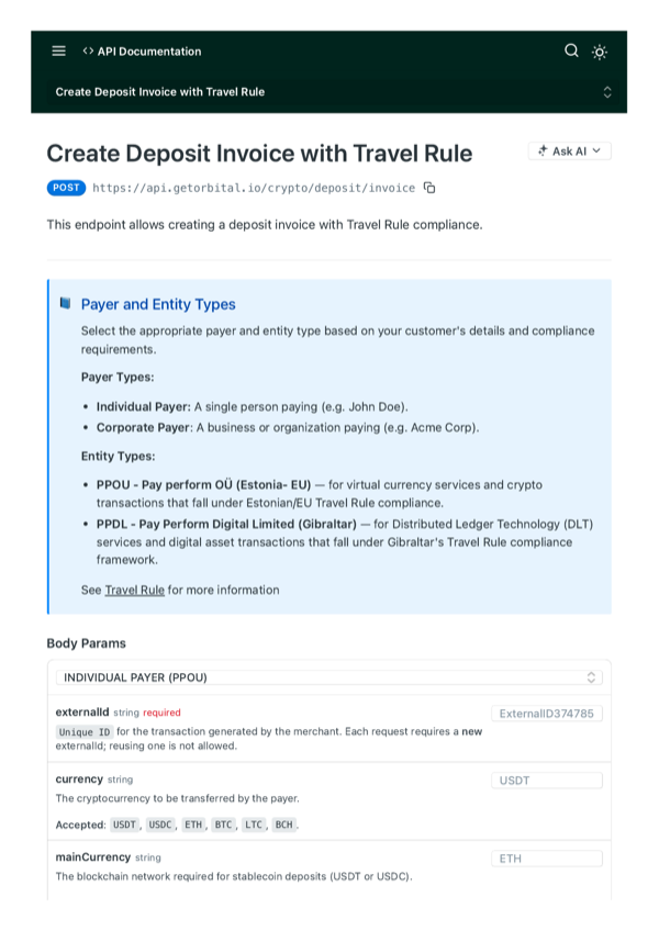 Create Crypto Deposit Invoices via API