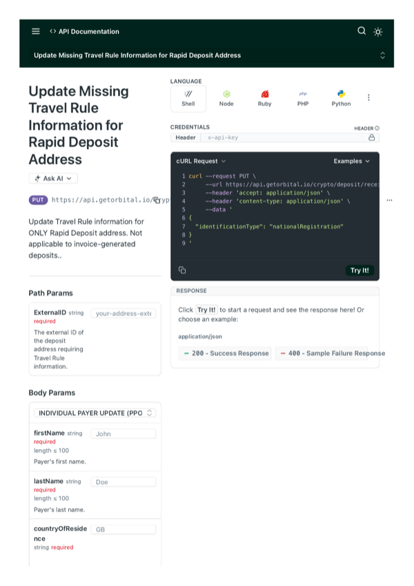 Update Missing Travel Rule Information