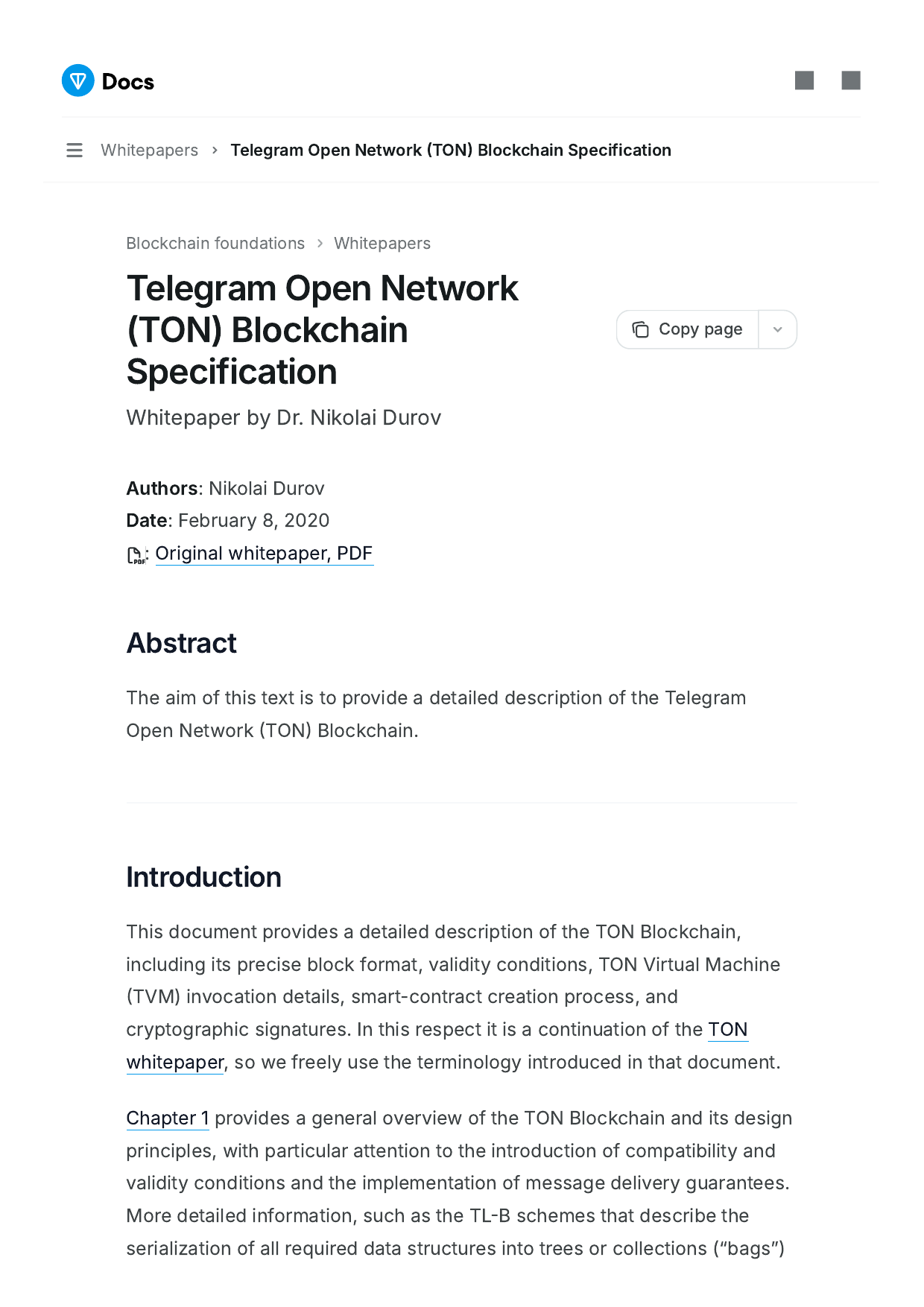 TON Blockchain Specification